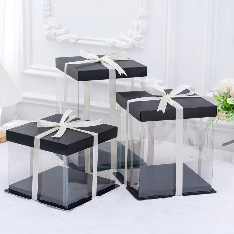 Transparent Birthday Cake Box Clear Gift Box Bakery Wrapping Boxes Cake Dessert Storage Boxes Wedding Party Present Case
