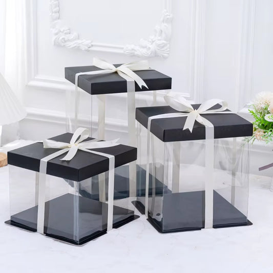 Transparent Birthday Cake Box Clear Gift Box Bakery Wrapping Boxes Cake Dessert Storage Boxes Wedding Party Present Case
