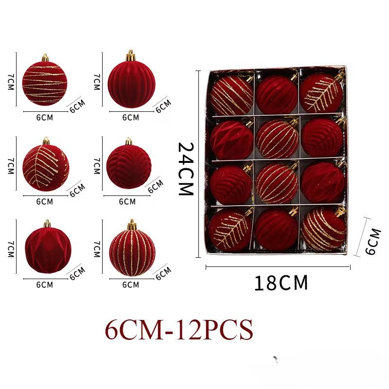 6/12Pcs 6Cm Wine Red Christmas Ball Ornaments Dark Green White Christmas Tree Party Decoration New Christmas Spheres Pendant