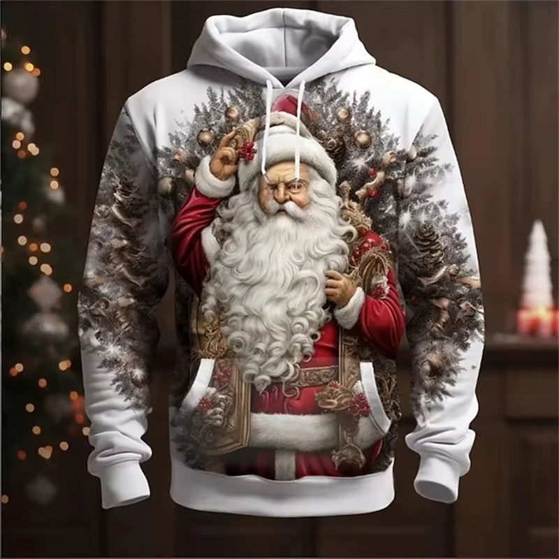 3D Print Funny Santa Claus Graphic Pullover Hoodies for Men Casual Christmas Oversized Hoodie Clothes Mens Xmas Tracksuit