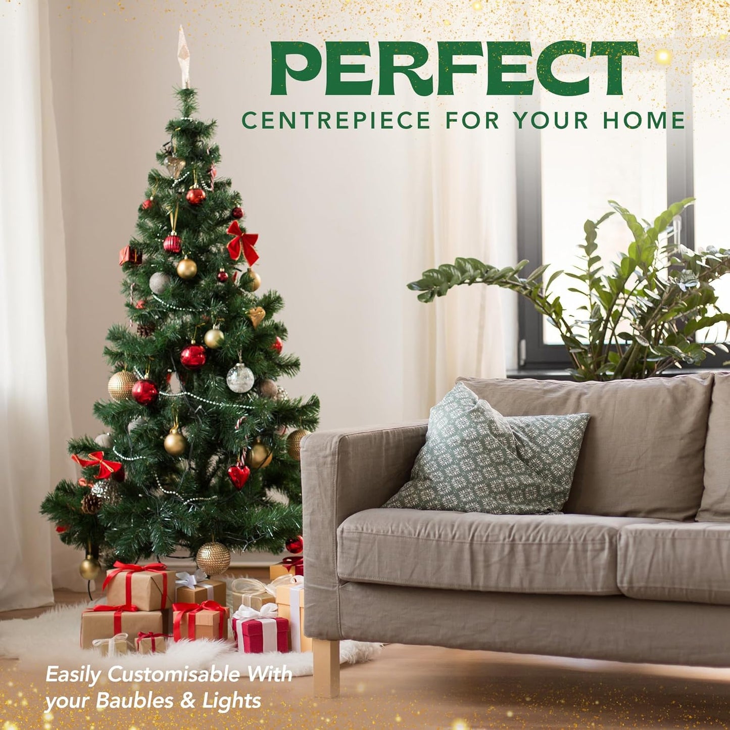 Christmas Tree 6Ft – Premium Artificial Xmas Tree with Metal Stand | Lush PVC Branches, Easy Assembly, Customisable with Baubles & Decor | Realistic Christmas Decorations for Holiday