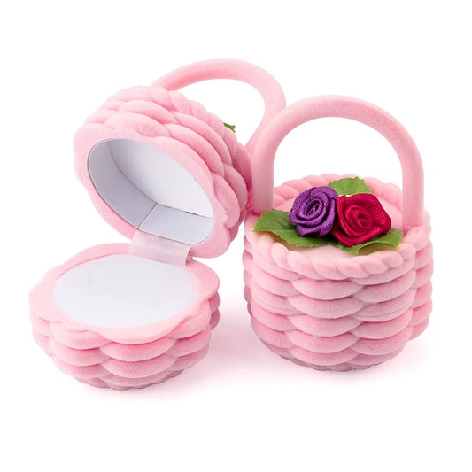 1 Piece Cute Flower Basket Velvet Wedding Engagement Ring Box Gift Box Holder for Earrings Necklace Display Jewelry Case