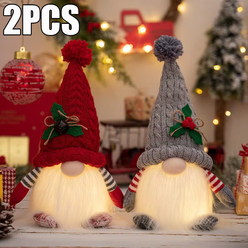 2025 Gnome Christmas Decorations 30Cm Light up Christmas Gnomes Plush Doll Ornaments Knited Elf Dwarf Gift Home Table Decoration