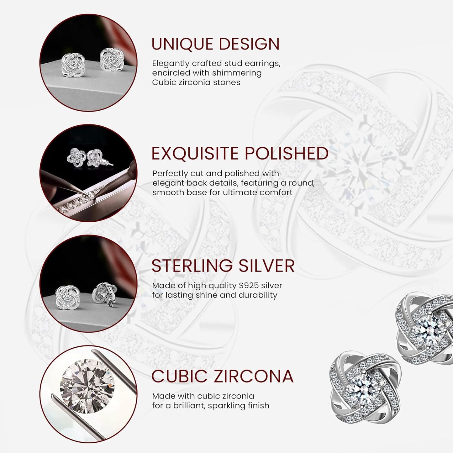 Sale Clearance Earrings Women’S 925 Sterling Silver Stud Cubic Zirconia Ear Studs One Pair Cubic Zirconia Earrings Gifts for Mother'S Day