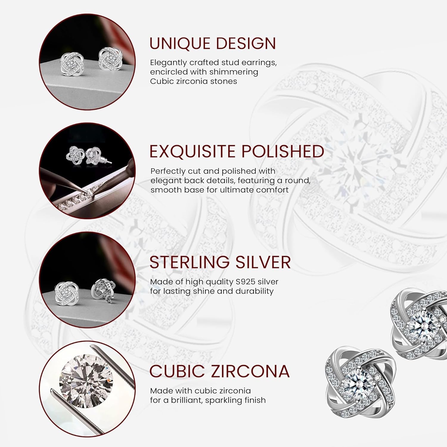 Sale Clearance Earrings Women’S 925 Sterling Silver Stud Cubic Zirconia Ear Studs One Pair Cubic Zirconia Earrings Gifts for Mother'S Day