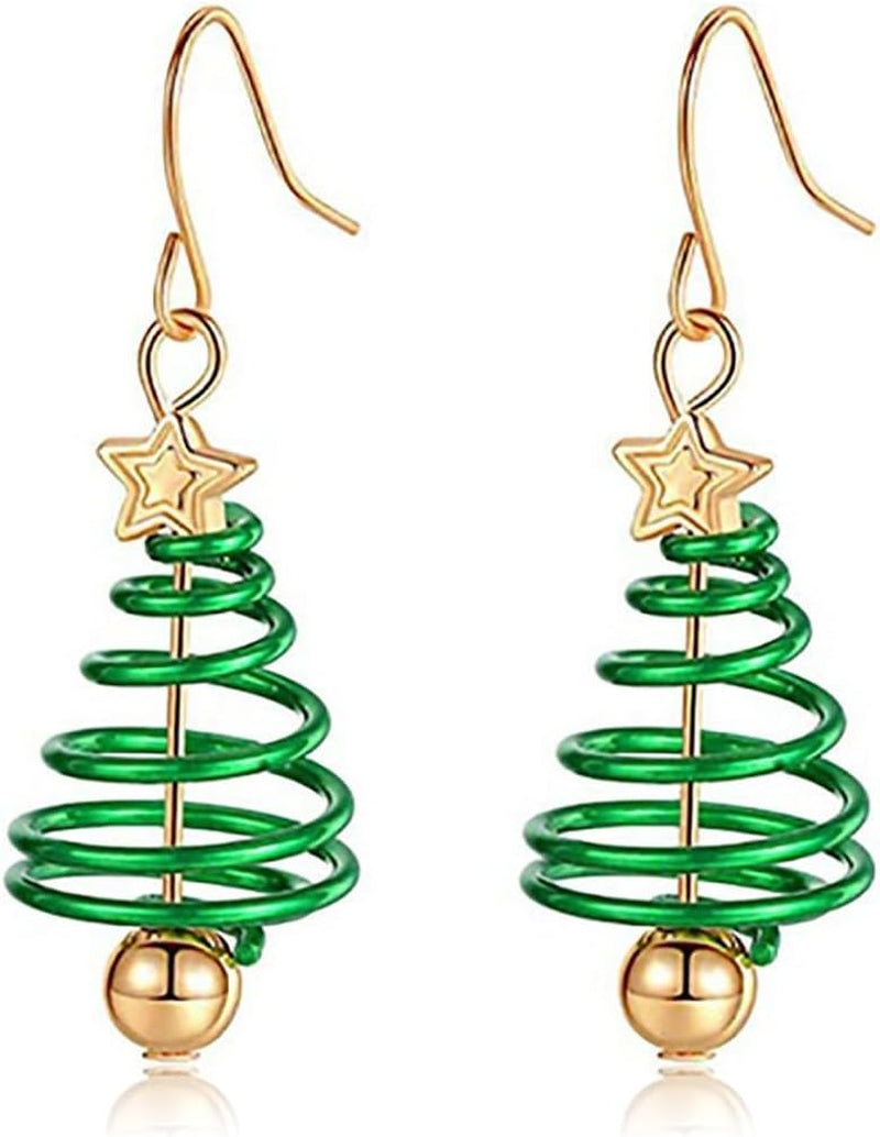 Xmas Jewellery Presents for Girls, Cute Christmas Jewellery Box, Christmas Tree Earrings for Women,Green & Gold
