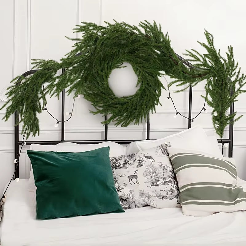 New Christmas Norfolk Pine Garland with Lights for Mantle Fireplace Decor Artificial Pine Branches Wreaths Table Home Decor 2025
